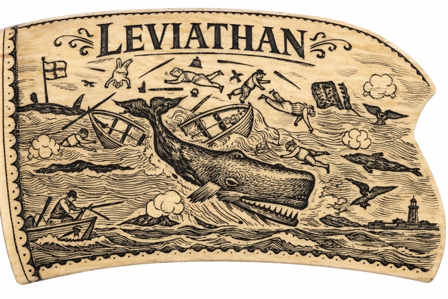 Woodcut-style Leviathan cover art with a whale attacking a ship.